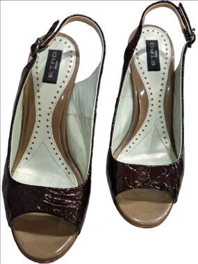 Etro Brown Patent Leather Peep-Toe Slingback Heels Size 36